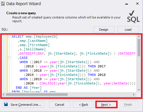 User query for the report